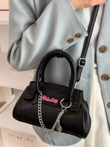 Túi đeo chéo Nữ Chuỗi Lá thư Có thể điều chỉnh được Đôi tay cầm Đúng mốt - màu đen - Xem 2