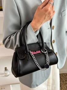 Túi đeo chéo Nữ Chuỗi Lá thư Có thể điều chỉnh được Đôi tay cầm Đúng mốt - màu đen - Xem 5