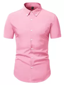 Manfinity Homme 男士素色前排扣襯衫 - 粉色 - 查看 3