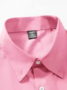 Manfinity Homme 男士素色前排扣襯衫 - 粉色 - 查看 5