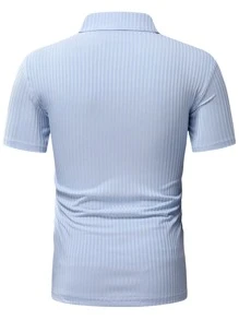 Manfinity Hombres Camisa polo unicolor tejido de canalé - Celeste - Ver 2