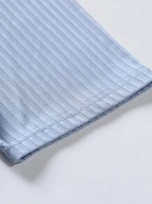 Manfinity Hombres Camisa polo unicolor tejido de canalé - Celeste - Ver 4