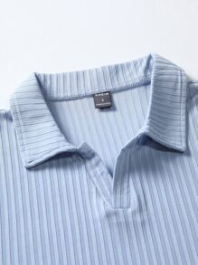 Manfinity Hombres Camisa polo unicolor tejido de canalé - Celeste - Ver 7