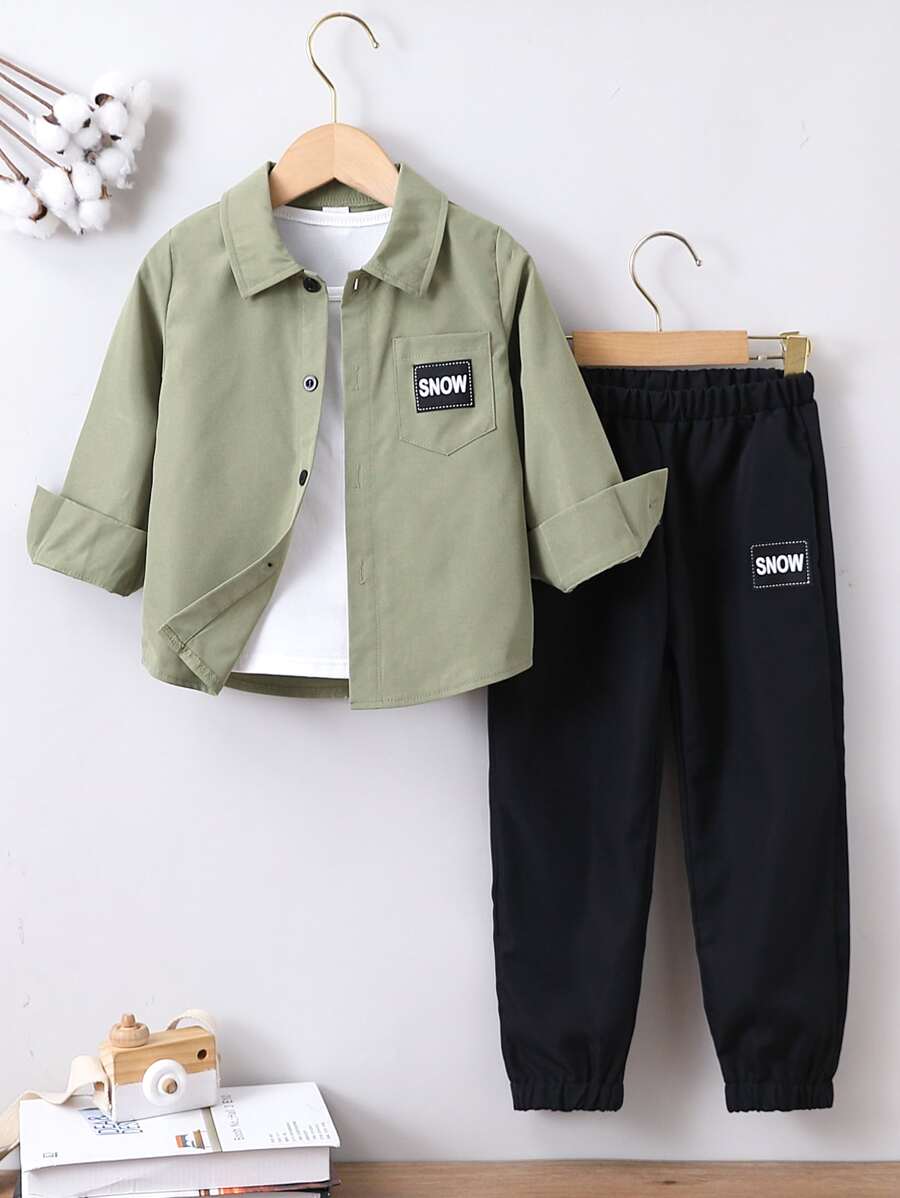 SHEIN Chàng trai trẻ Tương phản Màu sắc Thiết kế chữ cái Phong cách đường phố Ngắn tay Áo polo Và Bộ quần short Cho mùa hè - Nhiều màu - Xem 1