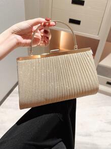 月夜晚禮包-華麗，優雅，精致，靜謐的豪華亮片，時尚，豪華，閃亮的小方袋派對晚宴袋，褶皺裝飾為派對女孩，女士，新娘提供完美的派對，婚禮，舞會，晚宴/宴會 - 金色 - 查看 1