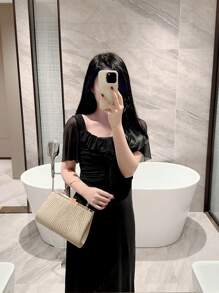 月夜晚禮包-華麗，優雅，精致，靜謐的豪華亮片，時尚，豪華，閃亮的小方袋派對晚宴袋，褶皺裝飾為派對女孩，女士，新娘提供完美的派對，婚禮，舞會，晚宴/宴會 - 金色 - 查看 3