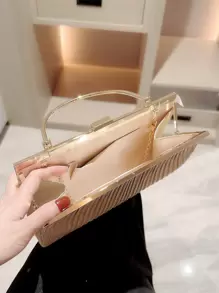 月夜晚禮包-華麗，優雅，精致，靜謐的豪華亮片，時尚，豪華，閃亮的小方袋派對晚宴袋，褶皺裝飾為派對女孩，女士，新娘提供完美的派對，婚禮，舞會，晚宴/宴會 - 金色 - 查看 6