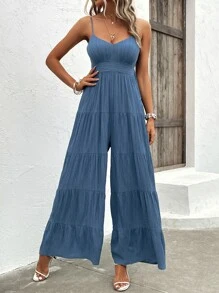 Breezaya 荷葉邊闊腿吊帶連體褲 - 霧霾藍 - 查看 1