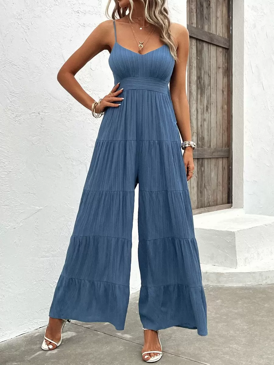 Breezaya 荷葉邊闊腿吊帶連體褲 - 霧霾藍 - 查看 1