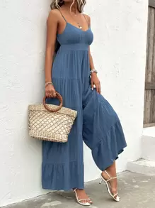 Breezaya 荷葉邊闊腿吊帶連體褲 - 霧霾藍 - 查看 4