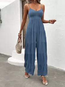 Breezaya 荷葉邊闊腿吊帶連體褲 - 霧霾藍 - 查看 5