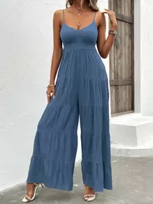 Breezaya 荷葉邊闊腿吊帶連體褲 - 霧霾藍 - 查看 6