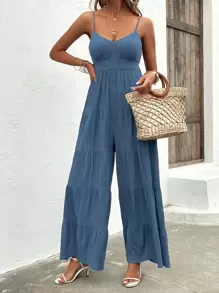 Breezaya 荷葉邊闊腿吊帶連體褲 - 霧霾藍 - 查看 7