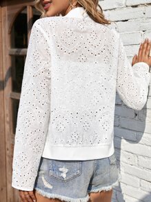 SHEIN Clasi Eyelet Embroidery Zip Up Bomber Jacket