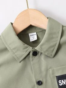 SHEIN Chàng trai trẻ Tương phản Màu sắc Thiết kế chữ cái Phong cách đường phố Ngắn tay Áo polo Và Bộ quần short Cho mùa hè - Nhiều màu - Xem 4