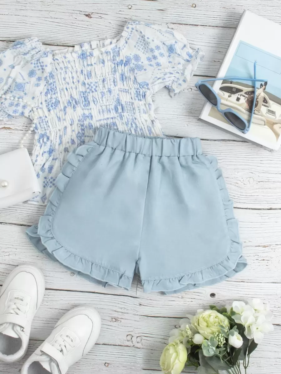 Toddler Girls 1pc Ruffle Trim Denim Shorts