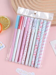 10支裝混合圖案閃光圓珠筆學生創意便攜式書寫筆辦公室 - 彩色 - 查看 2