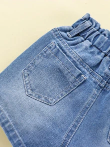 Toddler Girls Quần Shorts Denim Thêu Túi Hoa - Rửa trung bình - Xem 5