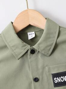 SHEIN Chàng trai trẻ Tương phản Màu sắc Thiết kế chữ cái Phong cách đường phố Ngắn tay Áo polo Và Bộ quần short Cho mùa hè - Nhiều màu - Xem 5