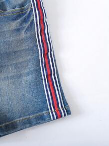 小男童側拼接織帶牛仔短褲