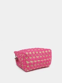 迷你草編包鏈條帶撞色粉色 - 粉色 - 查看 3