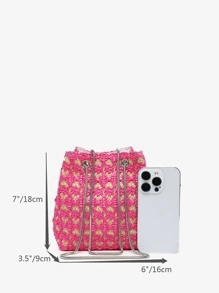 迷你草編包鏈條帶撞色粉色 - 粉色 - 查看 6