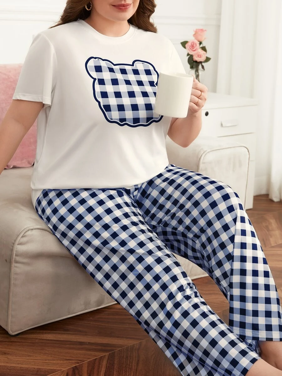 Bộ Giản Dị Kích Thước Lớn Kẻ sọc Giải trí - Xanh và trắng - Xem 1