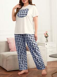 Bộ Giản Dị Kích Thước Lớn Kẻ sọc Giải trí - Xanh và trắng - Xem 4