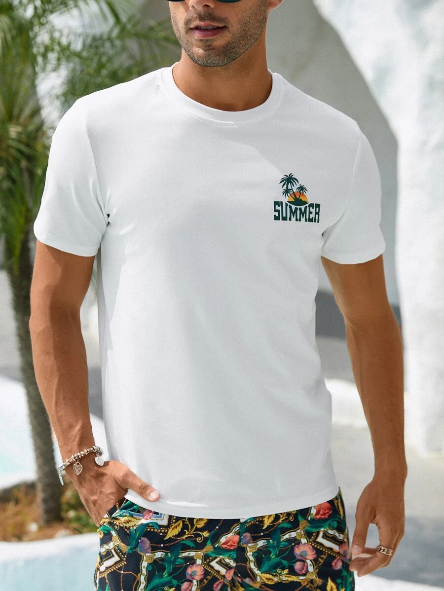 Manfinity Men Tropical & Letter Graphic Tee - White - View 1