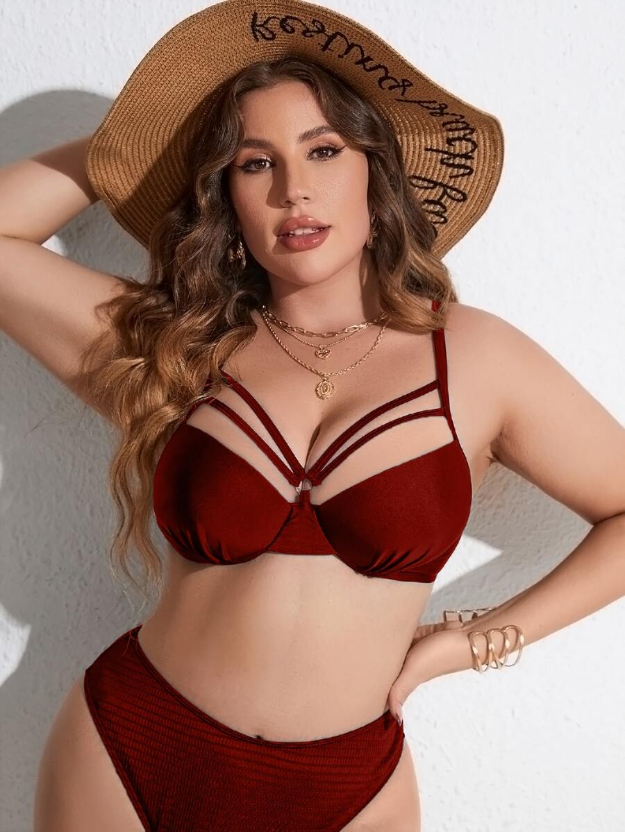 Top bikini arnés con aro - Rojo - Ver 1