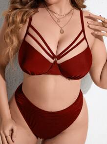 Top bikini arnés con aro - Rojo - Ver 3