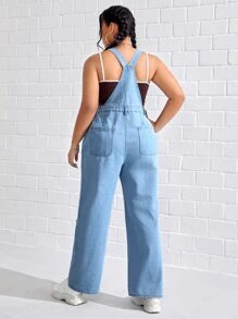 Plus Ripped Denim Dungarees Without Top - Light Wash - View 2