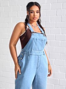 Plus Ripped Denim Dungarees Without Top - Light Wash - View 4