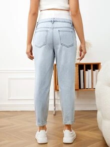 SHEIN Maternity Wideband Waist Ripped Frayed Jeans - Light Wash - View 2