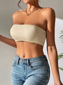 SHEIN PETITE Solid Crop Tube Top