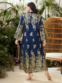 Al Najma Đầm Plus Size Hoa Buổi tiệc - Màu xanh hải quân - Xem 2