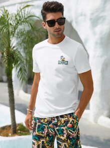 Manfinity Men Tropical & Letter Graphic Tee - White - View 3