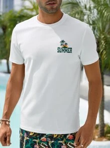 Manfinity Men Tropical & Letter Graphic Tee - White - View 4