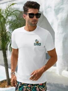 Manfinity Men Tropical & Letter Graphic Tee - White - View 5