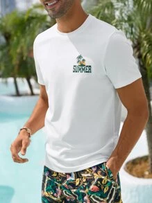 Manfinity Men Tropical & Letter Graphic Tee - White - View 6
