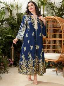 Al Najma Đầm Plus Size Hoa Buổi tiệc - Màu xanh hải quân - Xem 5