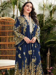 Al Najma Đầm Plus Size Hoa Buổi tiệc - Màu xanh hải quân - Xem 6