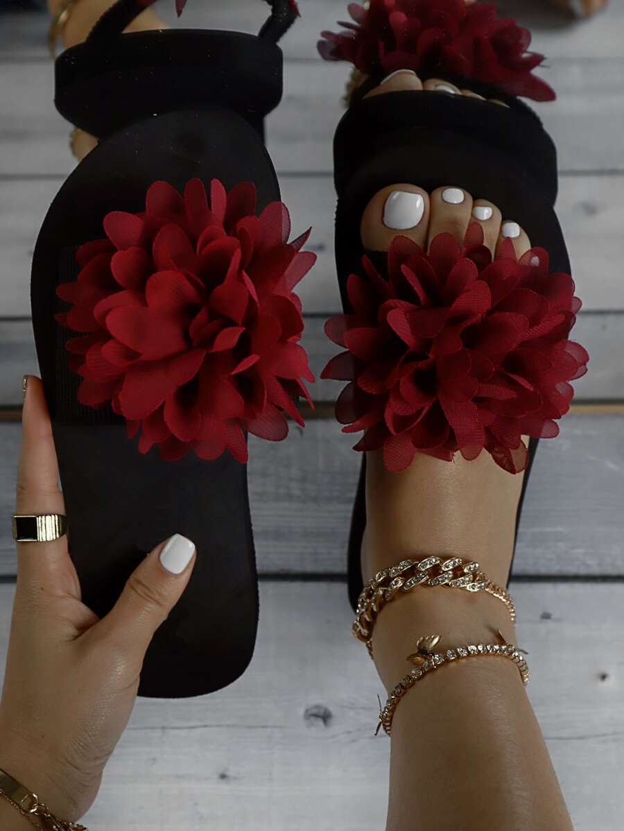 Women Appliques Decor Slides, Fashion Summer Slides - Burgundy - View 1