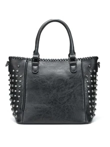 Túi đeo chéo PU đính đinh tán mới cho nữ, Túi xách tay, Túi đeo vai Punk, Túi đính đinh tán trang trí tiệc hóa trang Trick Or Treat, Túi xách công sở thường ngày cho nữ, Hoàn hảo cho văn phòng, công việc và công việc - màu đen - Xem 2