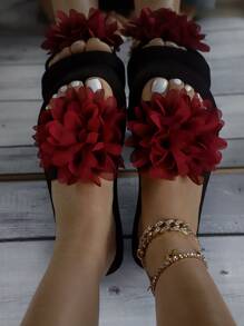 Women Appliques Decor Slides, Fashion Summer Slides - Burgundy - View 2