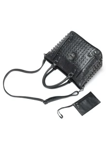 Túi đeo chéo PU đính đinh tán mới cho nữ, Túi xách tay, Túi đeo vai Punk, Túi đính đinh tán trang trí tiệc hóa trang Trick Or Treat, Túi xách công sở thường ngày cho nữ, Hoàn hảo cho văn phòng, công việc và công việc - màu đen - Xem 7