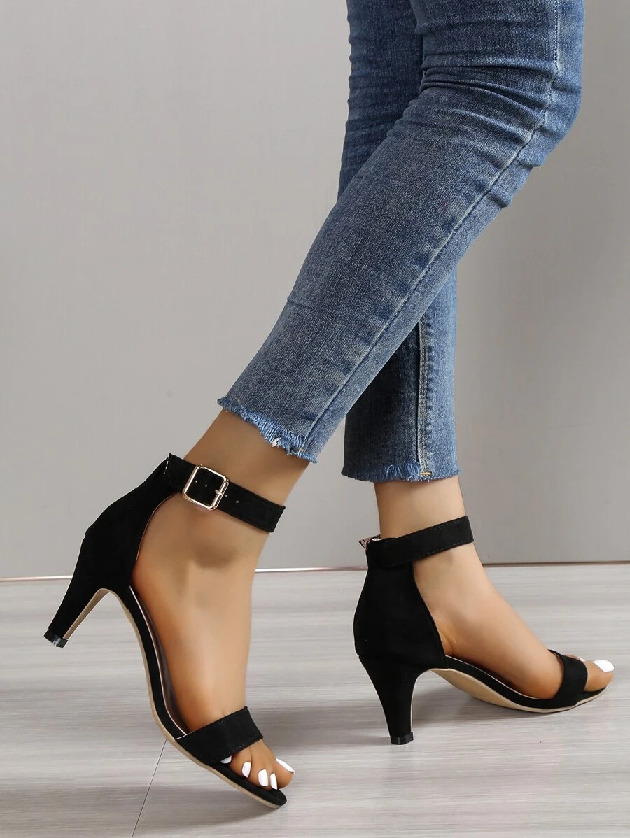 Xăng đan Cao gót Nữ Khóa màu trơn Dây đeo mắt cá chân Thanh lịch - màu đen - Xem 1