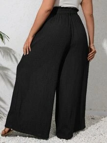 SHEIN VCAY Plus Paperbag Waist Belted Wide Leg Trousers - Black - View 2