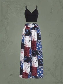 ROMWE Hippie Bộ đồ hai mảnh nữ Gân đan Hoa Chắp vá Boho - Nhiều màu - Xem 1