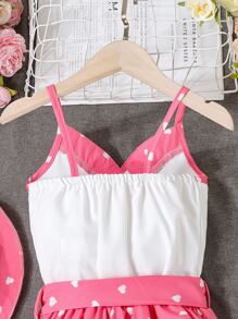 SHEIN 小女童愛心圖案吊帶背心和短褲和帽 - 彩色 - 查看 5